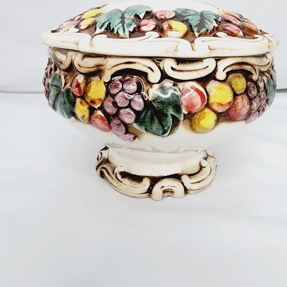 Vintage  Lefton 1958 Ceramic Della Robbia Robia Fruit Dish with Lid - Picture 4 of 15